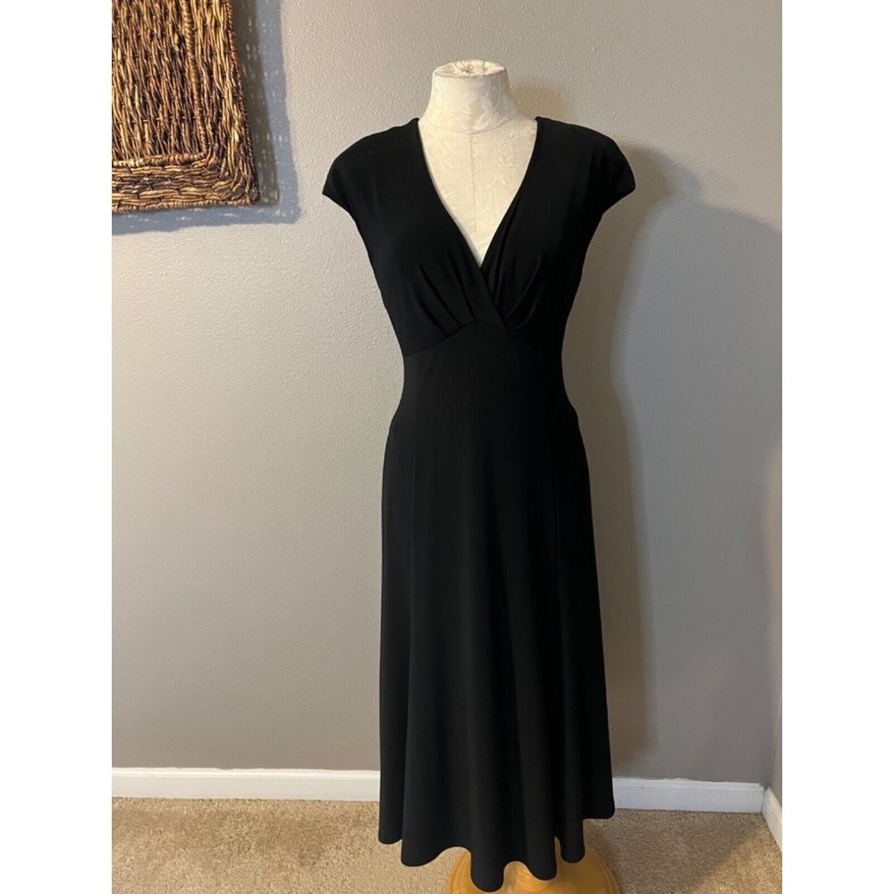 Jones, New York Midi Dress 14 Black Stretch Career Church